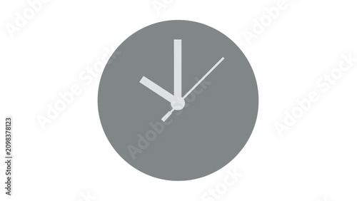 Foto A simple grey clock face with white hour, minute, and second hands indicating ti