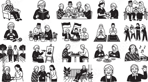 Senior citizens engaged in diverse daily lifestyle activities
