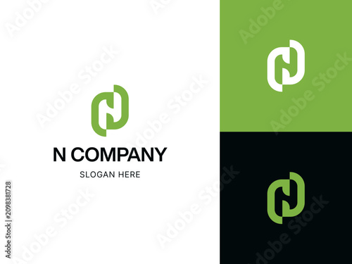 Minimalist letter N logo design template with green abstract geometric monogram icon for corporate branding