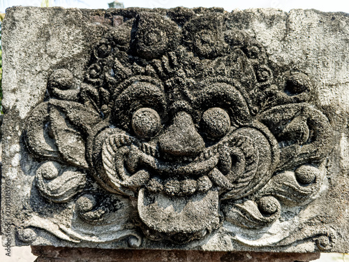 Ancient Kala Face Stone Relief with Ornamental Carving