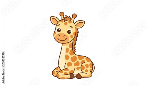 Canvas Print Cute Baby Giraffe Sitting Cartoon Vector Illustration on White Background