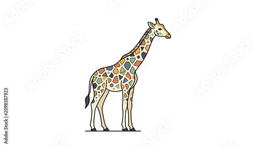 Canvas Print Minimalist Side View Giraffe Wildlife Vector Illustration on White