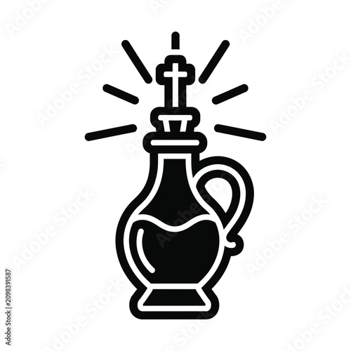 Foto Religious holy oil bottle vector icon, Christian chrism oil vessel with cross st