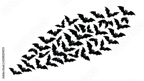 Photos Bats forming a dense swarm across the frame represent a dark and mysterious migration pattern in this graphic illustration