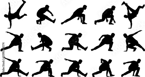 Billede på lærred Breakdance Silhouette Collection Featuring Hip Hop Dance Moves and Dynamic Stree