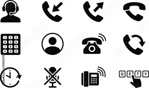 Foto Telecommunication and Customer Support Icon Set Featuring Phone Communication Co