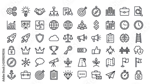Creative business strategy and startup icons.