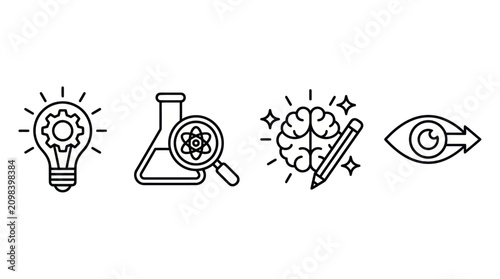 Obraz na płótnie Creative thinking and scientific innovation thin line icons.