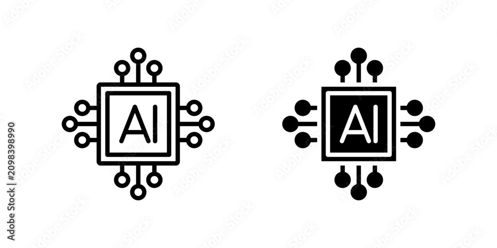 Fototapeta premium Artificial Intelligence CPU icons dual style icon set