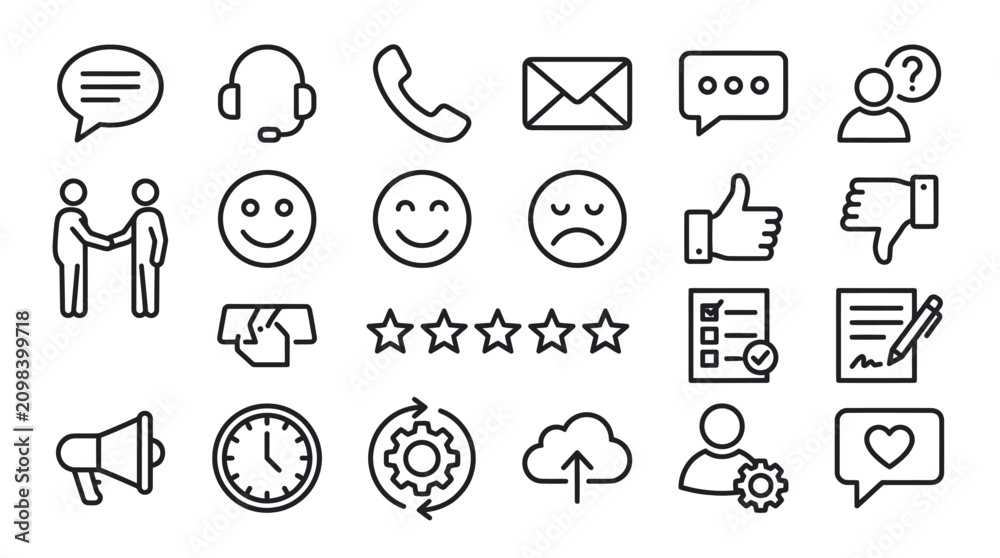 Fototapeta premium Customer support and feedback communication icons.