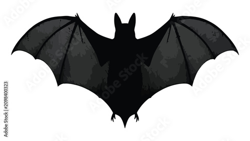 Foto Bat silhouette spreads its wings wide against a plain white background