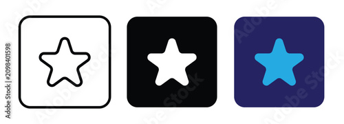 Three star icons in different styles: outline, solid white on black, and solid blue on dark blue.