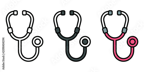 Tableau sur toile Stethoscope Icon Collection with Medical Instrument, Doctor Tool, Pink Flat, Outline, Silhouette, and Editable Vector Illustration