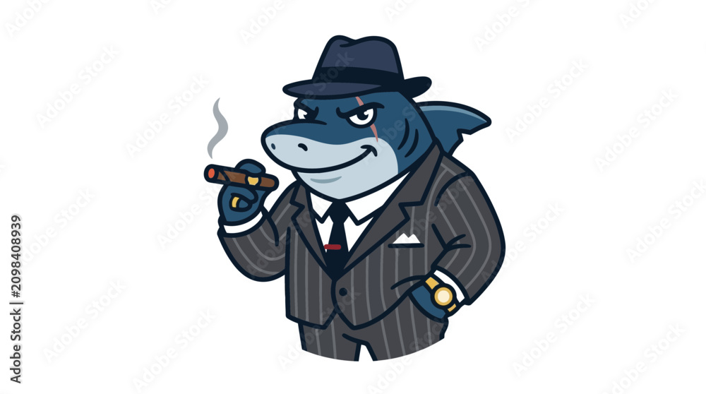 Obraz premium Cartoon gangster shark with cigar