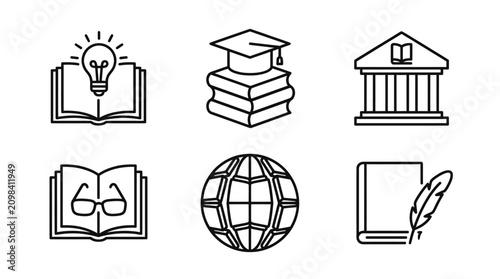 Academic education and knowledge line icons.