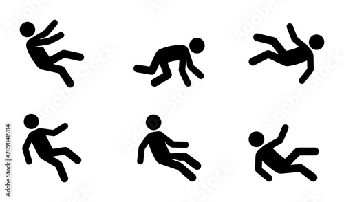 Foto Falling Person Icons, Slipping Danger Symbols, Human Accident Pictograms, Safety