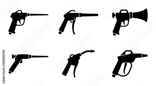 Foto Air Blower Nozzle Set, Industrial Tool Icons, Compressed Air Gun Silhouettes, Cl