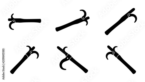 Foto Grappling Hook Icons, Black Silhouette Tools, Climbing Gear Vector Set, Rescue E