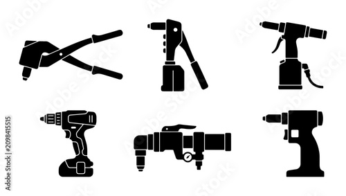 Fotografie Industrial Rivet Gun Set, Power Tools Collection, Handheld Fastener Tools, Black
