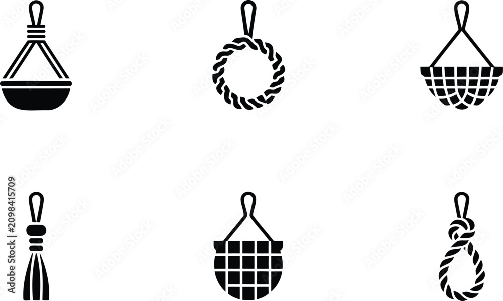 Naklejka premium Set of six different hanging nautical knots and ropes for sailing or climbing uses