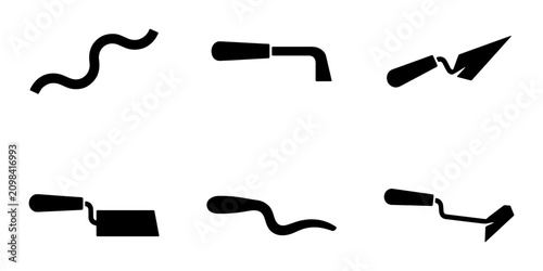 Photos Trowel Tools Collection, Construction & Masonry Implements, Black Vector Icons f