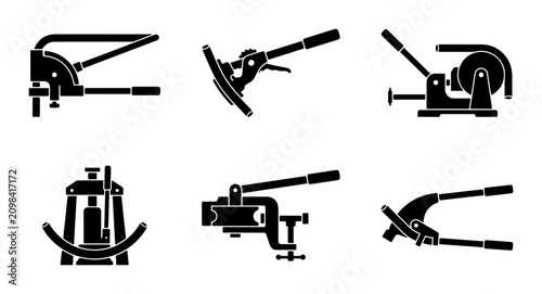 Konstfotografi Industrial Tool Icons, Metalworking Equipment Set, Black Silhouette Machinery Ve