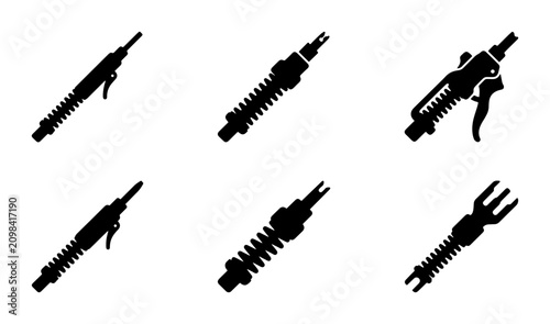 Bild auf Leinwand Industrial Air Duster Nozzle Icons, Pneumatic Tool Silhouettes, Compressed Air S