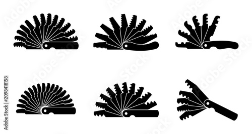 фотографія Feeler Gauge Set Icons, Precision Measurement Tools, Mechanical Engineering Symb