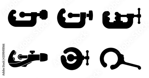 Quadro su tela Set of 6 Black Clamp Icons, Vector Graphics for Tool and Hardware Design