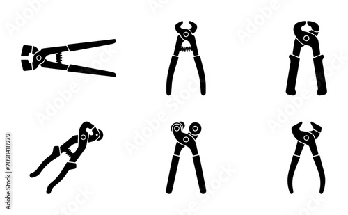 Plier Icon Set, Hand Tool Collection, Metal Pliers Vector Graphics, Construction and Repair Tools
