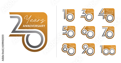 Set of anniversary modern gold and silver line number