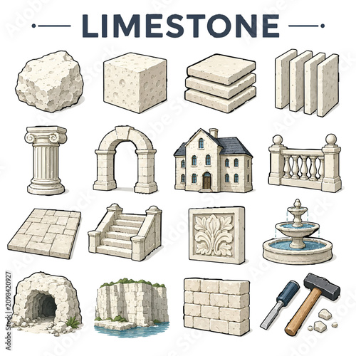 Limestone Rock Line Icon – Natural Stone and Construction Material Vector
