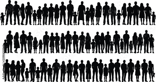 Schilderij op canvas Silhouettes of diverse family groups in standing poses, showing unity, variation
