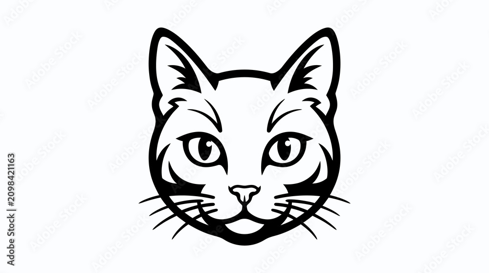 Fototapeta premium Vector illustration of cat face portrait design element in simple black and white styling.