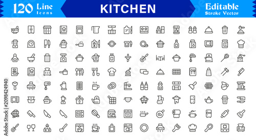 Kitchen Cooking Culinary Essentials Professional Minimal line icon set – modern editable vector symbols with precise stroke, pixel perfect scalable graphics