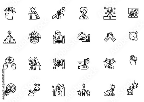 Business Leadership & Teamwork Line Icons Set