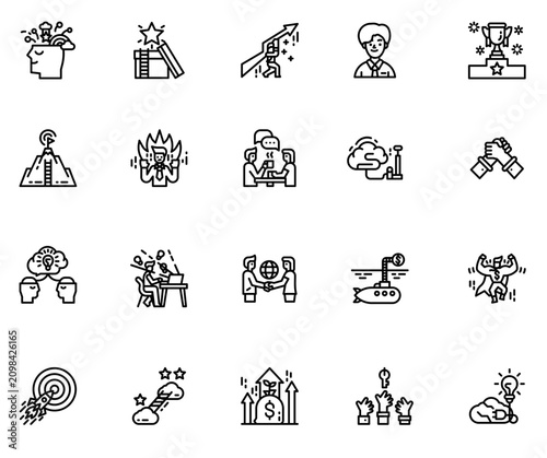 Business Leadership & Teamwork Line Icons Set