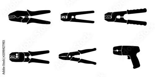 Bild auf Leinwand Crimping Tool Set, Wire Connectors, Electrical Hand Tools, Plier Icons, Vector G