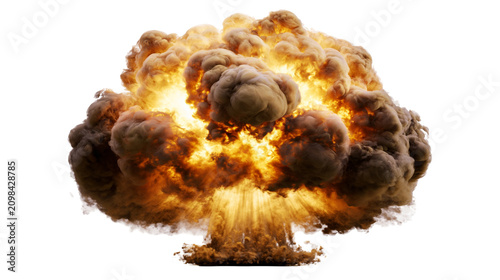 Foto Massive fiery mushroom cloud explosion, isolated on transparent background