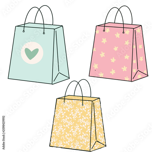 Cute Pastel Shopping Bags Collection Hand Drawn Gift Packaging Illustration