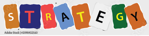 Photos Strategy text word with colorful ransom note style letters on gray background vector design