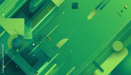 Abstract Green Geometric Background with Modern Digital Shapes and Futuristic Gradient Design for Corporate Presentations