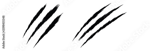 Tableau sur toile Set of black claw scratch marks with sharp grunge slashes isolated on white back