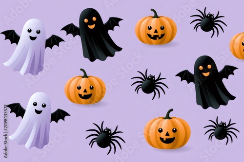 Cute Halloween characters creating a spooky and fun seamless pattern