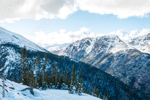 Snow covered mountains in winter at Rocky Mountain National Park