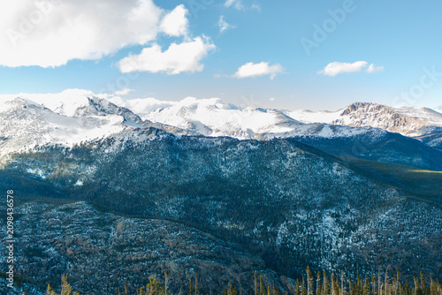 Snow covered mountains in winter at Rocky Mountain National Park