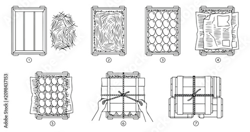 Foto Egg packaging and shipping process, a detailed step-by-step vector illustration set