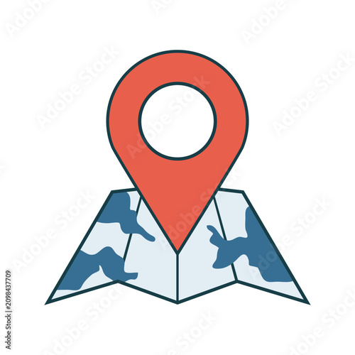Location pin on folded map illustration