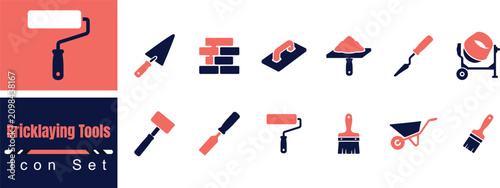 Tableau sur toile Bricklaying Tools Icon Set for Masonry Plastering Concrete Work and Wall Constru