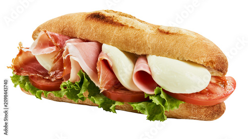 Tableau sur toile Hearty Italian sub sandwich with prosciutto mozzarella tomato and lettuce, isola